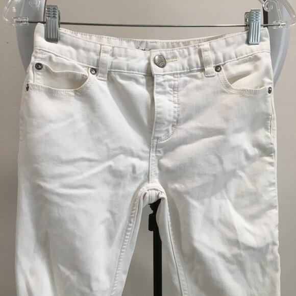 FREE PEOPLE 5 Pocket Logo Hardware White Distressed Ripped Knee Skinny Jeans - Picture 3 of 7